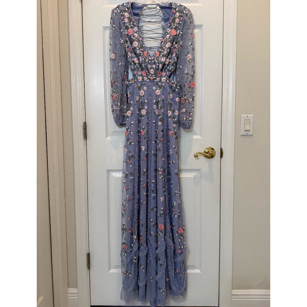 Mac Duggal 35107 Purple Long Sleeve Embellished Cut Out A-Line Gown Size 2 NWT - Picture 4 of 15